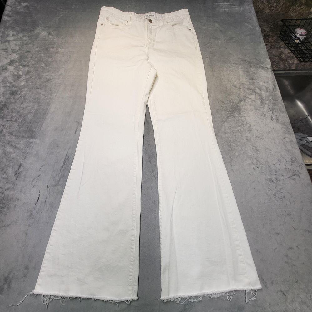 INC DENIM Jeans Womens 14 White Flared Mid Rise Fringe Stretch
